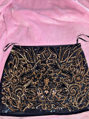 Black & Gold Sequin Paisley Mini Skirt Like New